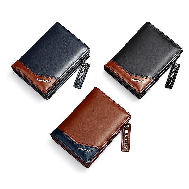 New PU Leather Multi-Function Zipper Short Men's Wallet Rfid Dollar Wallet Card Wallet eprolo