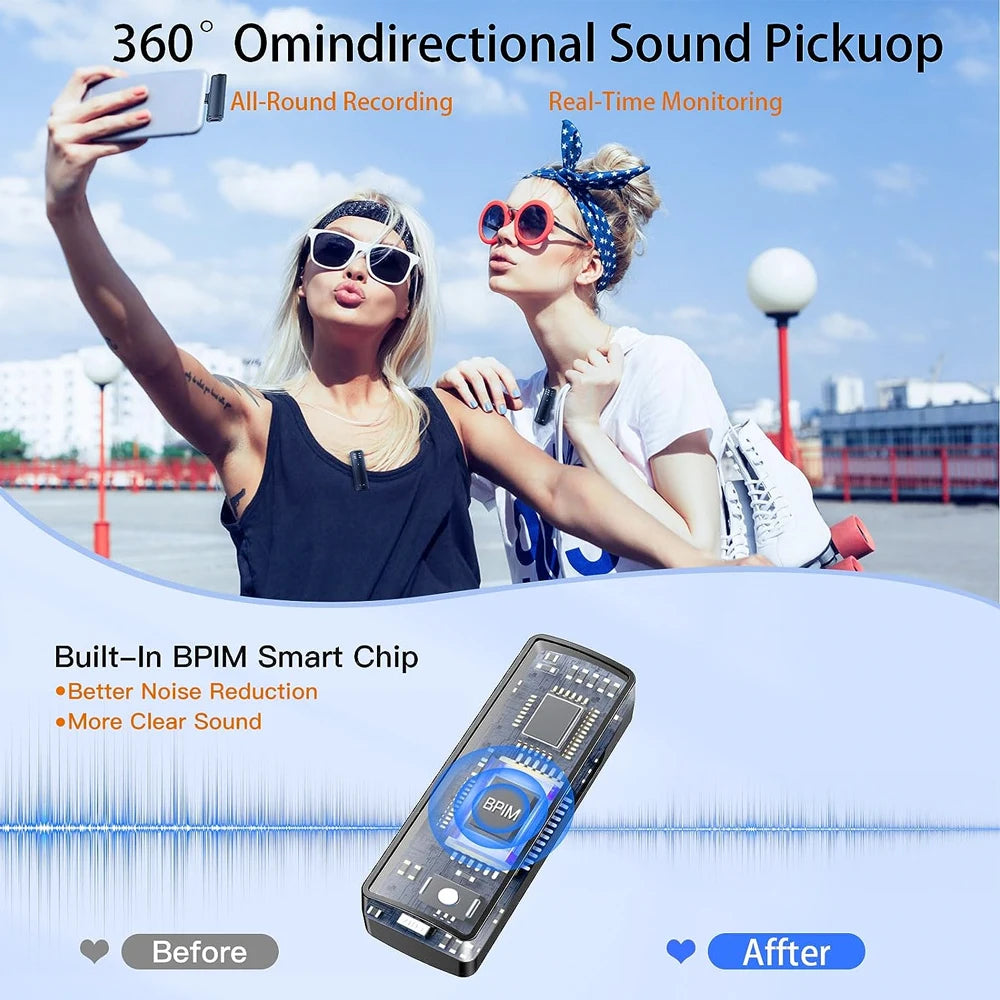 Wireless lavalier microphone for live recording intelligent noise reduction multifunctional portable small microphone eprolo