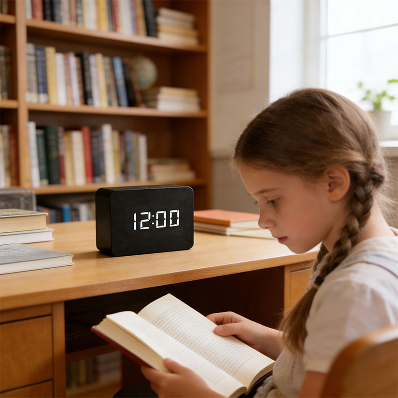 Wooden Electronic Digital Clock - Voice Controlled LED Desk Alarm with Date/Temperature Display, Battery/USB Powered eprolo