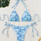 Floral triangle cup lace up sexy bikini split swimsuit for women eprolo