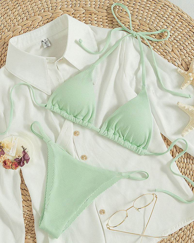 Hanging neck tie bikini multi-color three-point swimsuit hot spring swimsuit eprolo