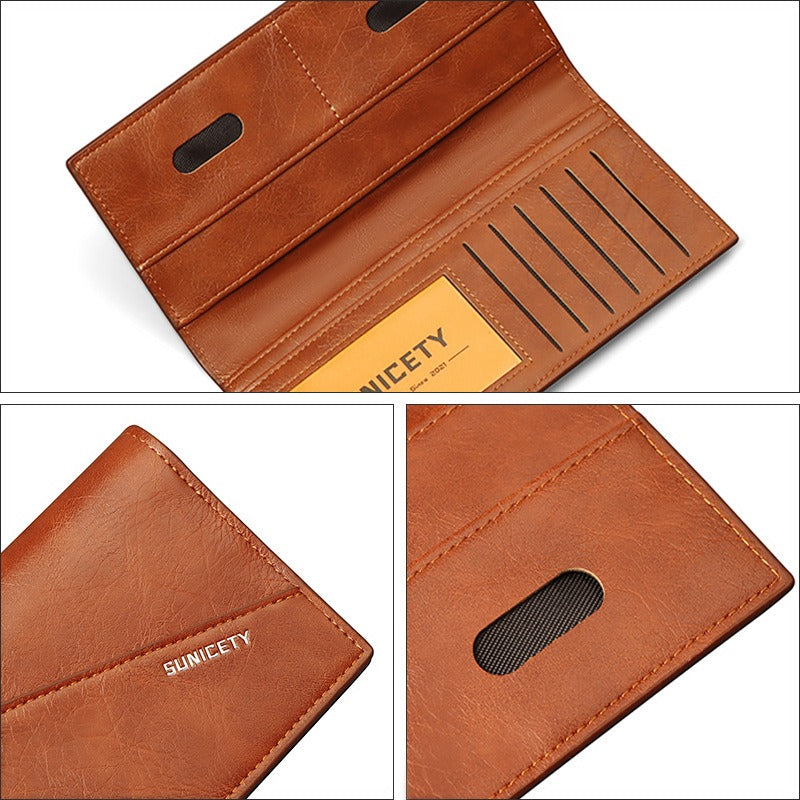 New Multi-Function Anti-Theft Brush Soft Leather Clip Long Ultra-Thin Splicing Two Fold Men's Wallet eprolo