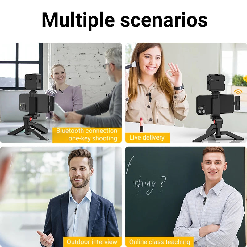 MAMEN Wireless Vlogging Kit Phone Tripod with Lavalier Microphone LED Light for iPhone Android Smartphone Live Streaming Toolkit eprolo