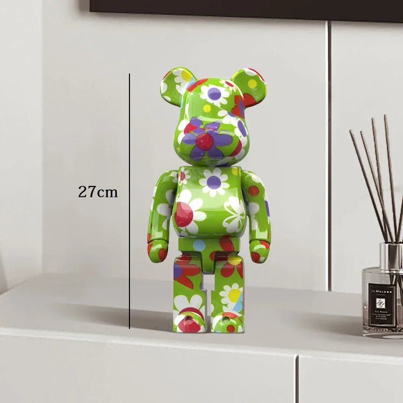 27cm Graffiti Bear Statue Paint Block Bear Decor Resin Desktop Ornaments Home Decoration Living Room Bear Floor Sculpture Gifts eprolo