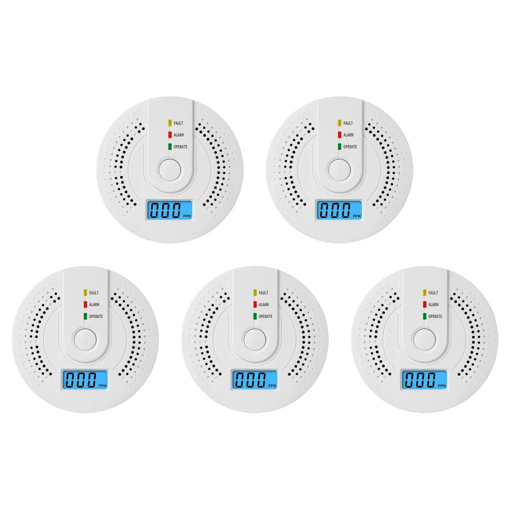 5-1PCS Digital Carbon Monoxide Detector Sound & Light Warning Sensor Battery Powered CO Gas Monitor Meter with LED Indicator alfamoba