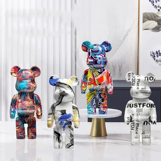 27cm Graffiti Bear Statue Paint Block Bear Decor Resin Desktop Ornaments Home Decoration Living Room Bear Floor Sculpture Gifts eprolo