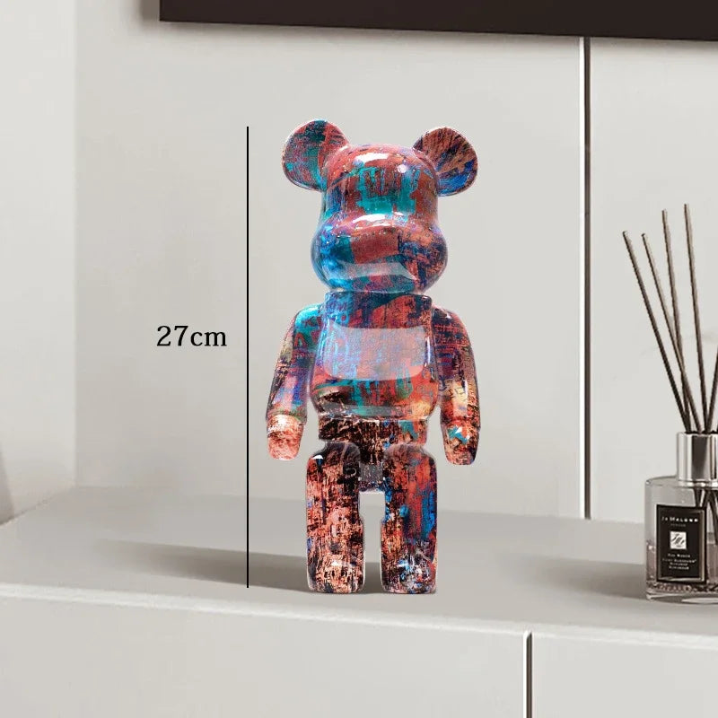 27cm Graffiti Bear Statue Paint Block Bear Decor Resin Desktop Ornaments Home Decoration Living Room Bear Floor Sculpture Gifts eprolo