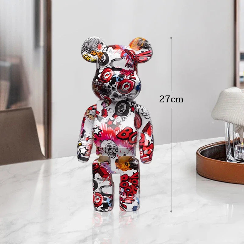 27cm Graffiti Bear Statue Paint Block Bear Decor Resin Desktop Ornaments Home Decoration Living Room Bear Floor Sculpture Gifts eprolo