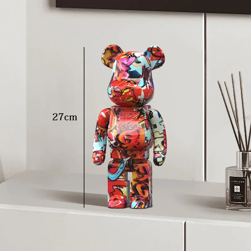 27cm Graffiti Bear Statue Paint Block Bear Decor Resin Desktop Ornaments Home Decoration Living Room Bear Floor Sculpture Gifts eprolo