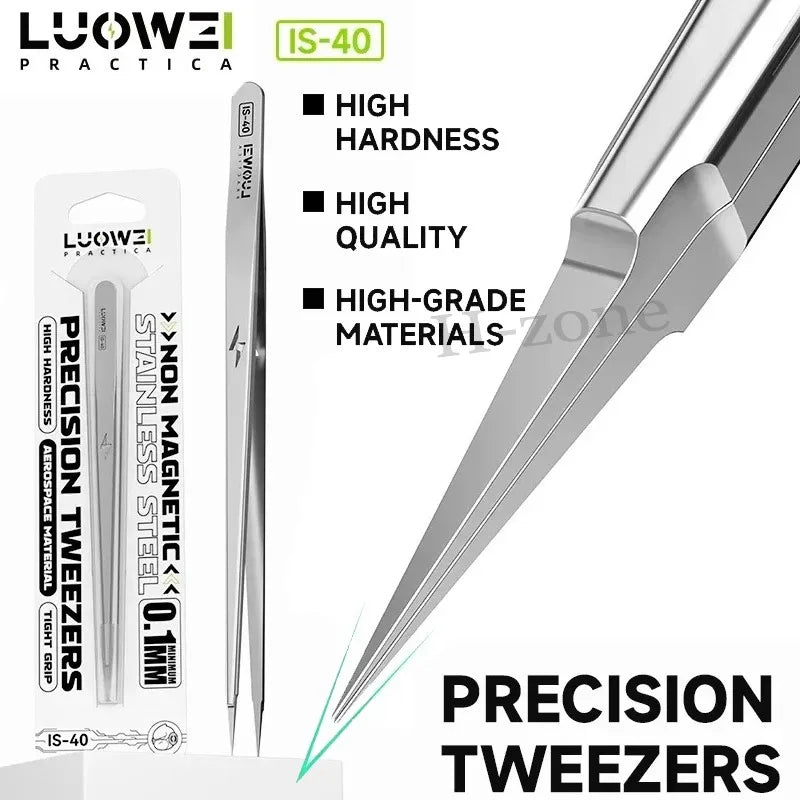LUOWEI IS-40 High Precision Tweezers for Mobile Phone Repair High Hardness Ultra-fine Straight Tips Jump Wire Clamping Tools alfamoba