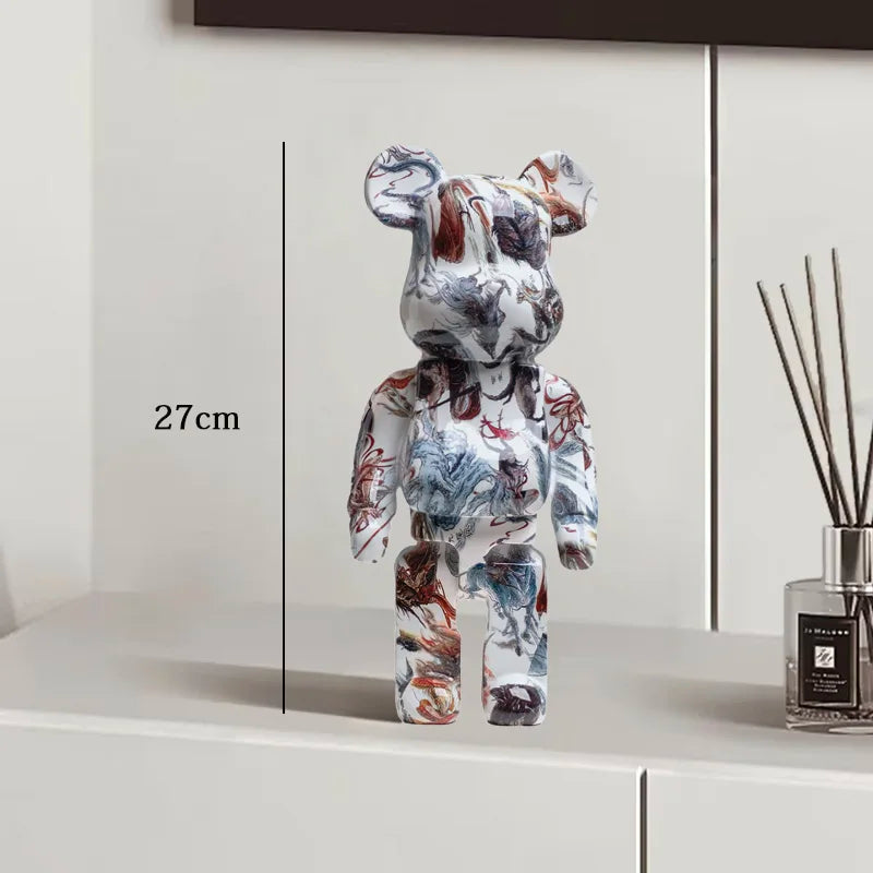 27cm Graffiti Bear Statue Paint Block Bear Decor Resin Desktop Ornaments Home Decoration Living Room Bear Floor Sculpture Gifts eprolo