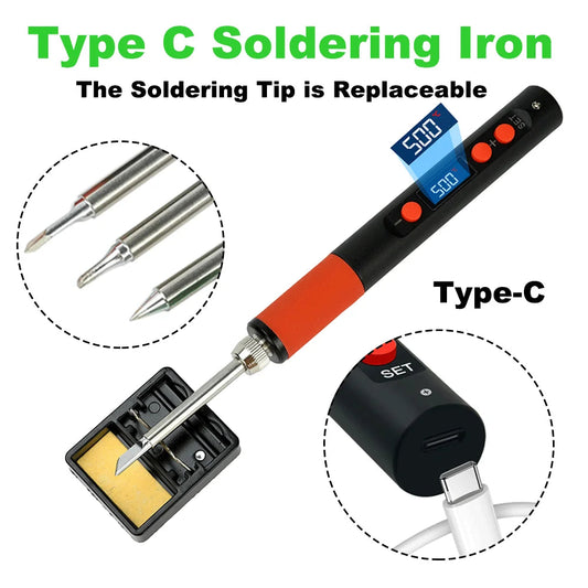 Type C  Smart Soldering Iron with PD/QC 65W Fast Charging Adjustable Temperature Control for Electronics PCB Repair Tool alfamoba
