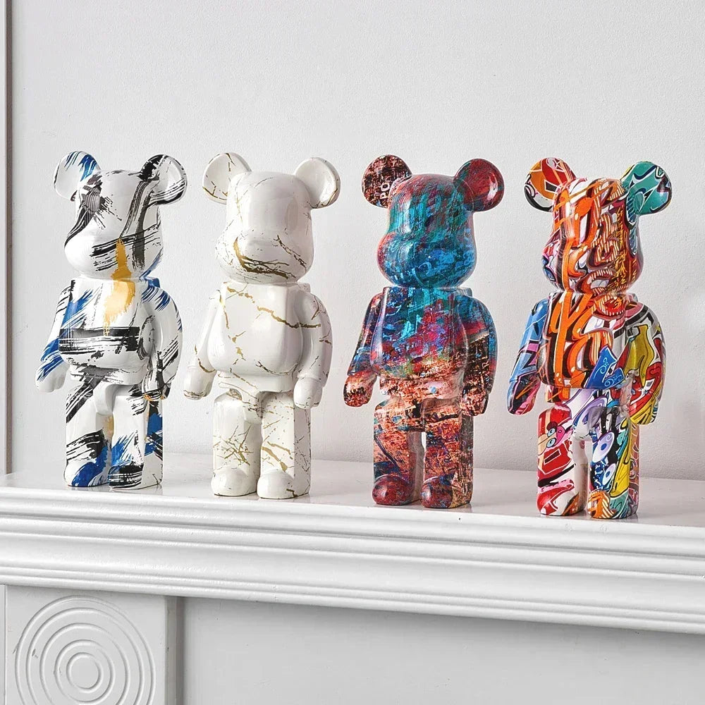 27cm Graffiti Bear Statue Paint Block Bear Decor Resin Desktop Ornaments Home Decoration Living Room Bear Floor Sculpture Gifts eprolo