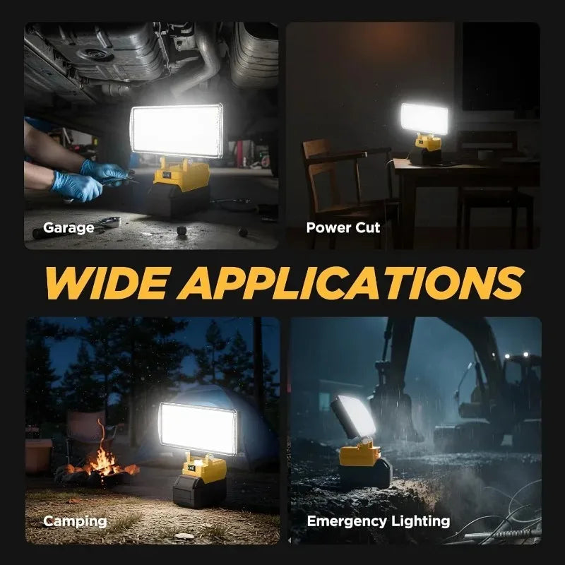 Cordless led Work Light for Dewalt 20V Battery 96W 12000lm Portable flashlight Flood Light with Dual USB Ports DCB202 DCB203 alfamoba