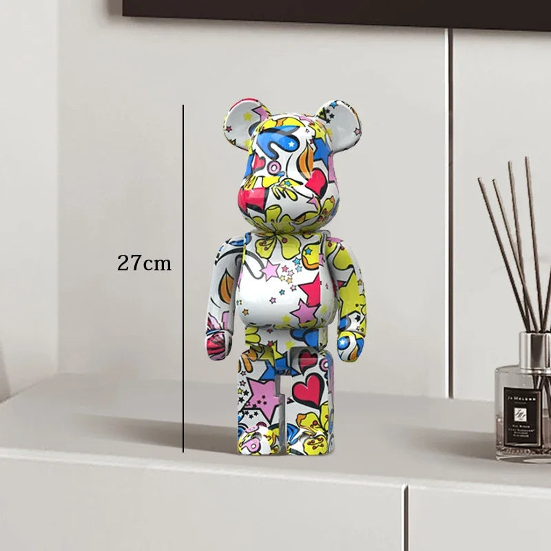 27cm Graffiti Bear Statue Paint Block Bear Decor Resin Desktop Ornaments Home Decoration Living Room Bear Floor Sculpture Gifts eprolo