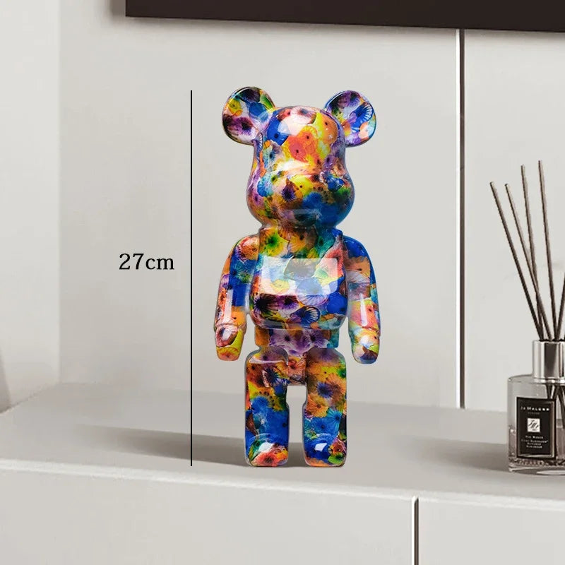 27cm Graffiti Bear Statue Paint Block Bear Decor Resin Desktop Ornaments Home Decoration Living Room Bear Floor Sculpture Gifts eprolo
