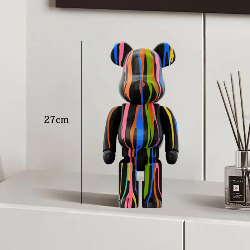 27cm Graffiti Bear Statue Paint Block Bear Decor Resin Desktop Ornaments Home Decoration Living Room Bear Floor Sculpture Gifts eprolo