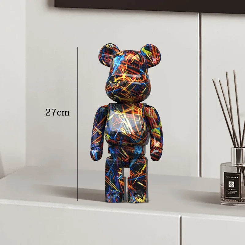 27cm Graffiti Bear Statue Paint Block Bear Decor Resin Desktop Ornaments Home Decoration Living Room Bear Floor Sculpture Gifts eprolo