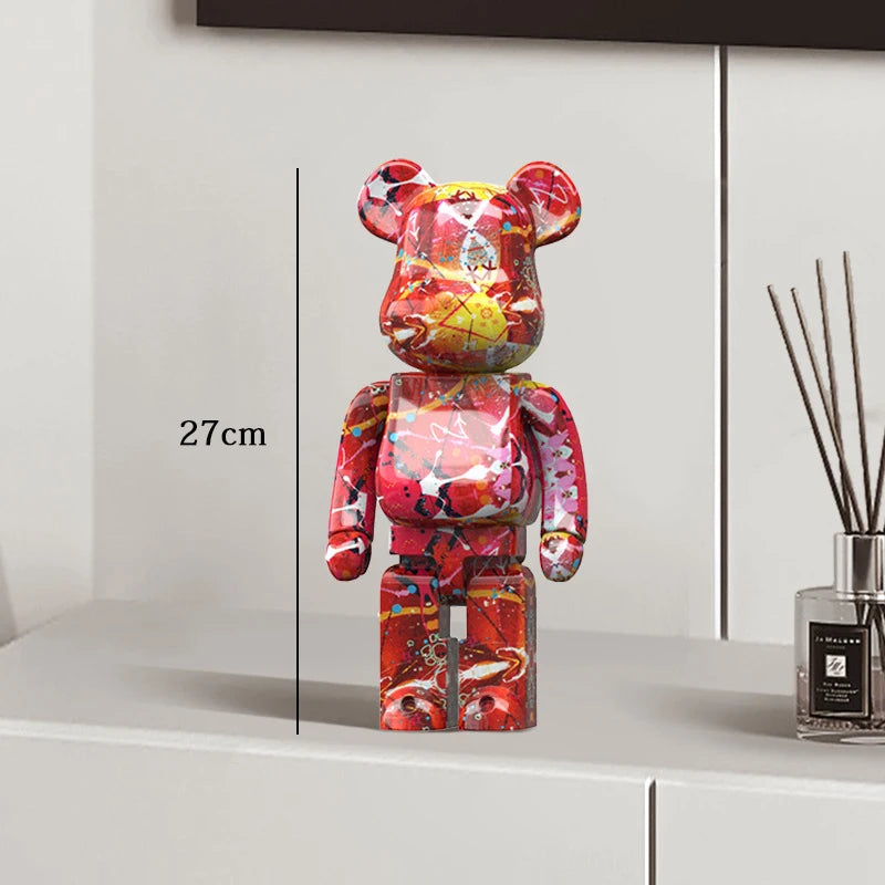 27cm Graffiti Bear Statue Paint Block Bear Decor Resin Desktop Ornaments Home Decoration Living Room Bear Floor Sculpture Gifts eprolo