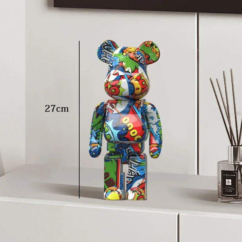 27cm Graffiti Bear Statue Paint Block Bear Decor Resin Desktop Ornaments Home Decoration Living Room Bear Floor Sculpture Gifts eprolo