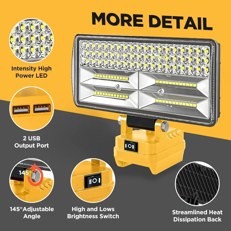 Cordless led Work Light for Dewalt 20V Battery 96W 12000lm Portable flashlight Flood Light with Dual USB Ports DCB202 DCB203 alfamoba