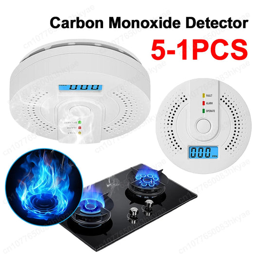 5-1PCS Digital Carbon Monoxide Detector Sound & Light Warning Sensor Battery Powered CO Gas Monitor Meter with LED Indicator alfamoba
