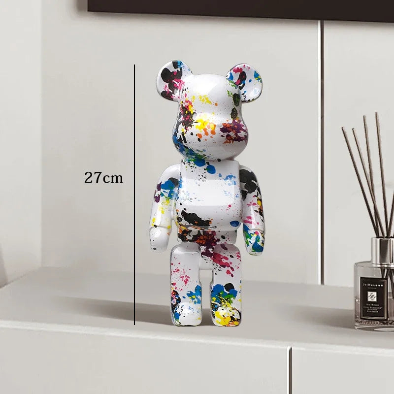 27cm Graffiti Bear Statue Paint Block Bear Decor Resin Desktop Ornaments Home Decoration Living Room Bear Floor Sculpture Gifts eprolo