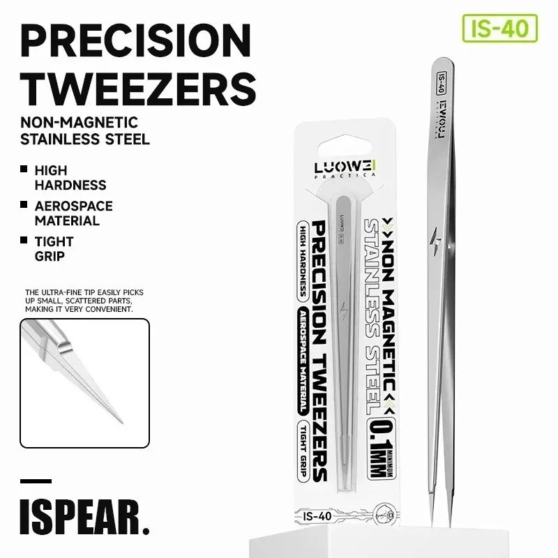 LUOWEI IS-40 High Precision Tweezers for Mobile Phone Repair High Hardness Ultra-fine Straight Tips Jump Wire Clamping Tools alfamoba