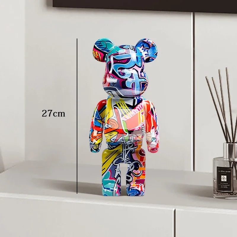 27cm Graffiti Bear Statue Paint Block Bear Decor Resin Desktop Ornaments Home Decoration Living Room Bear Floor Sculpture Gifts eprolo