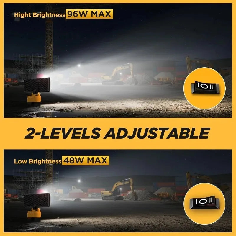 Cordless led Work Light for Dewalt 20V Battery 96W 12000lm Portable flashlight Flood Light with Dual USB Ports DCB202 DCB203 alfamoba