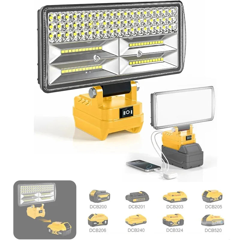 Cordless led Work Light for Dewalt 20V Battery 96W 12000lm Portable flashlight Flood Light with Dual USB Ports DCB202 DCB203 alfamoba