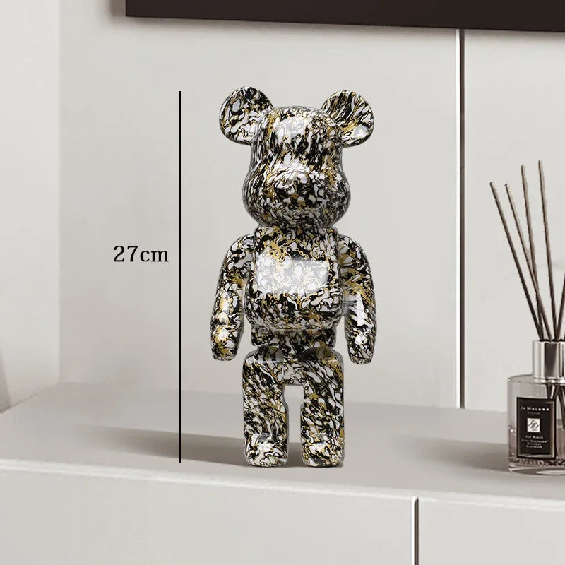 27cm Graffiti Bear Statue Paint Block Bear Decor Resin Desktop Ornaments Home Decoration Living Room Bear Floor Sculpture Gifts eprolo